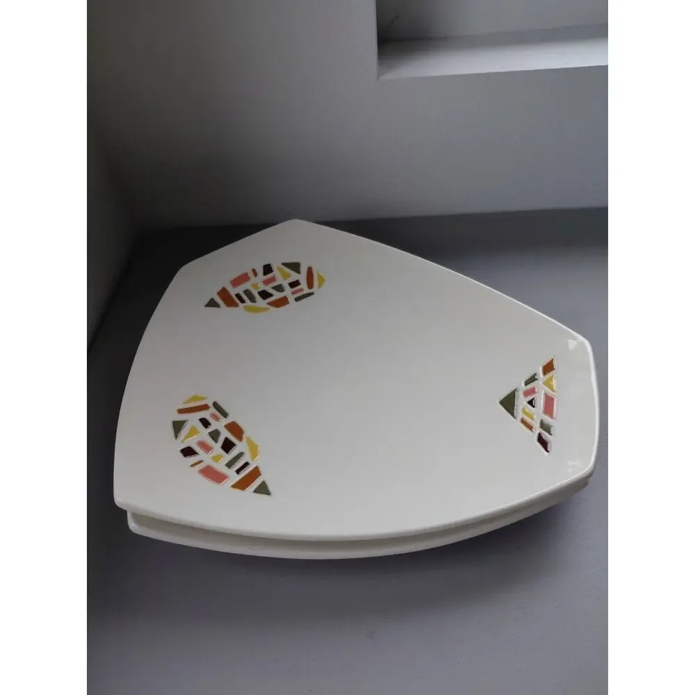 1960's Triangular Serving Platter Mid-century Modern Set of 2 Cream Groovey VTG